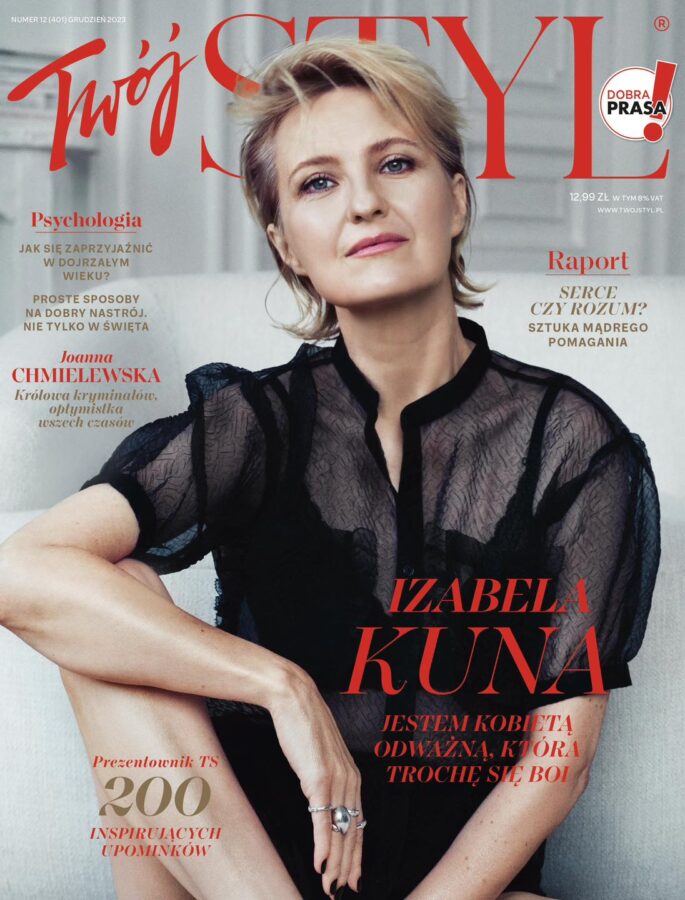 Cover story with actress Iza Kuna with hair style by Michał Pasymowski